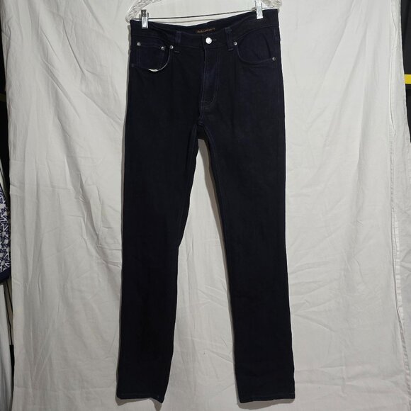 Nudie Jeans Co 100% Organic Cotton Lean Dean Jeans - Dry Black Indigo - Sz 33x34 - Picture 1 of 8